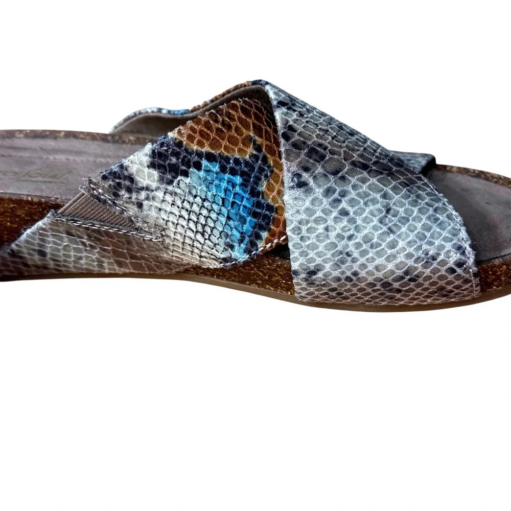 Natural Soul Snakeskin Print Cork Wedge Slide Sandals Blue Brown‎ Grey Womens